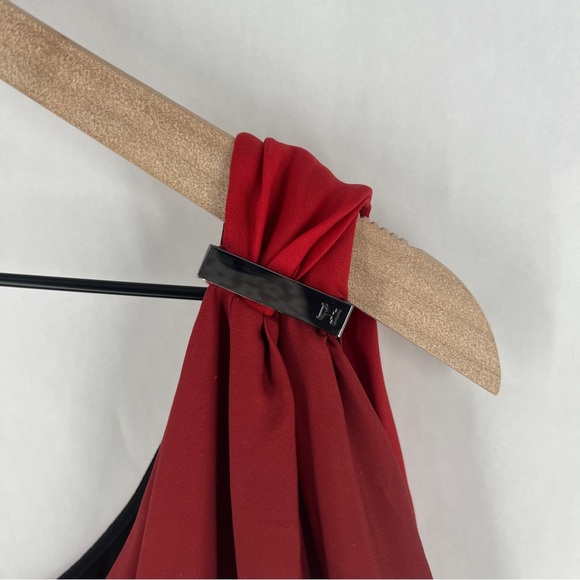 HALSTON HERITAGE Women's‎ Chiffon Red Black Ombre One-Shoulder Cocktail Dress S - Picture 4 of 16